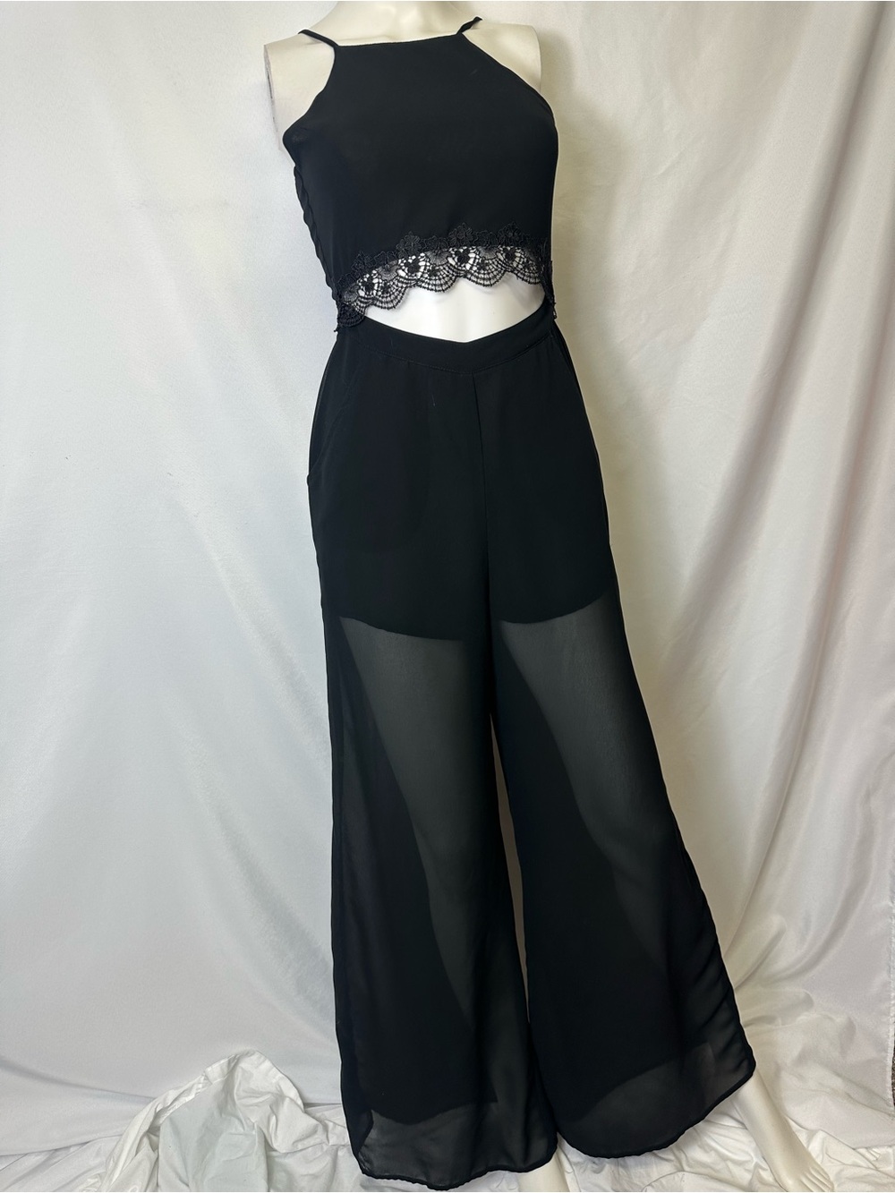 Cotton Candy Black Lace-Trim Wide Leg Jumpsuit